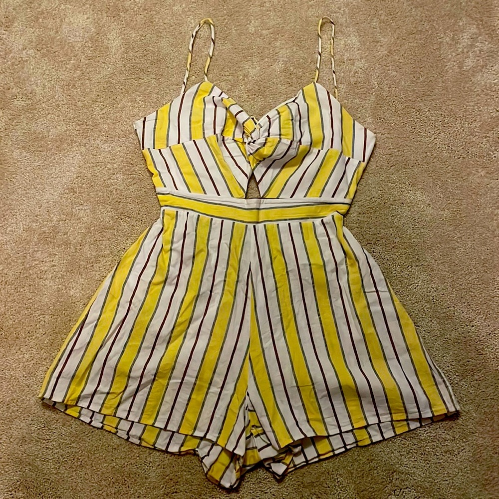 Medium/Large Yellow and White Lovely Day Striped Romper, Worn Once